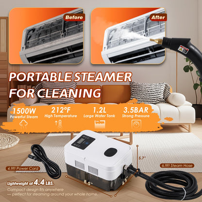 Hapyvergo Timing Steam Cleaner Handheld Steamer for Cleaning Grout Tile Car Detailing Pressurized Steam Cleaner with Brush Heads for Home Kitchen Bathroom (White)