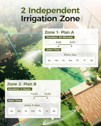 Diivoo Brass Sprinkler Timer - 2-Zone IP66 Waterproof Programmable Hose Timer | Large Display & Rain Delay for Garden Irrigation
