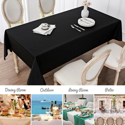 Veblandy Rectangle Tablecloth Waterproof 60x144 inch Linen Textured Table Cloth Stain and Wrinkle Resistant Washable, Decorative Fabric Table Cover for Dining, Party and Camping, Black