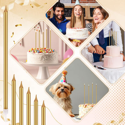Conelist 30 Pack 8.75 Tall Unscented Champagne Gold Long Birthday Candles for Cake Fancy Thin Cupcake Candle for Birthday Cake Wedding Decorations Party