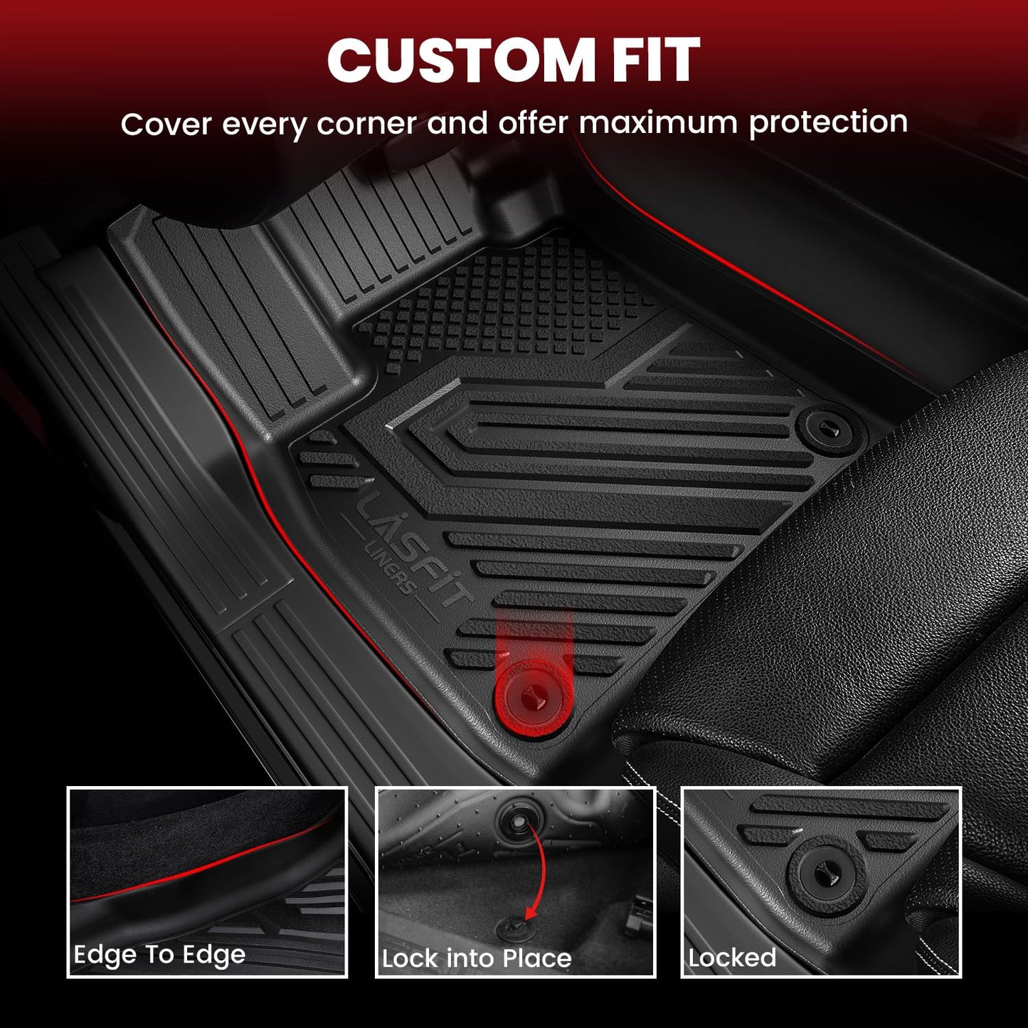 LASFIT Floor Mats for Ford Expedition | Expedition Max 8 Seater 2021 2022 2023 2024(Not Fit 7 Seats), All Weather TPE Protector Custom Fit for SUV Car Liners, 1st& 2nd& 3rd Row, Black 4pcs