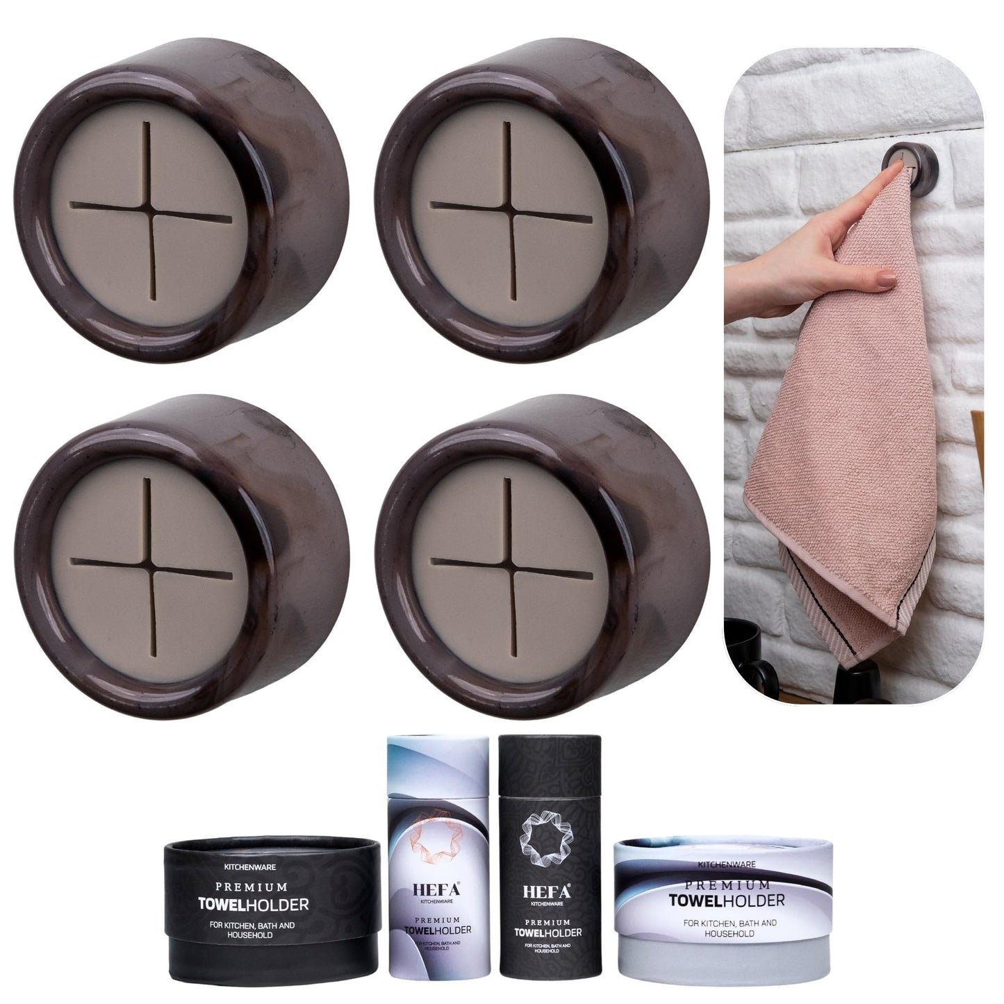 HEFA Towel Hooks, Towel Holder, Dish Towel Holder, Kitchen Organization, Kitchen Towel Hook, Kitchen Towel Holder, Hand Towel Holder, Kitchen Gadgets, Kitchen Essentials, Bathroom Accessories, 4 Pack