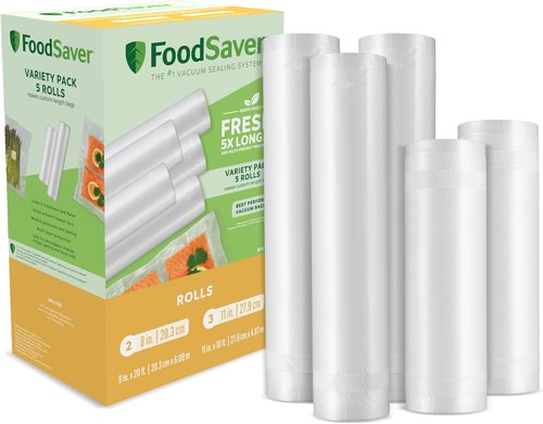 FoodSaver Vacuum Sealer Bags - Custom Length Airtight Food Storage Rolls, 5 Count (2 Pack 8" & 3 Pack 11")