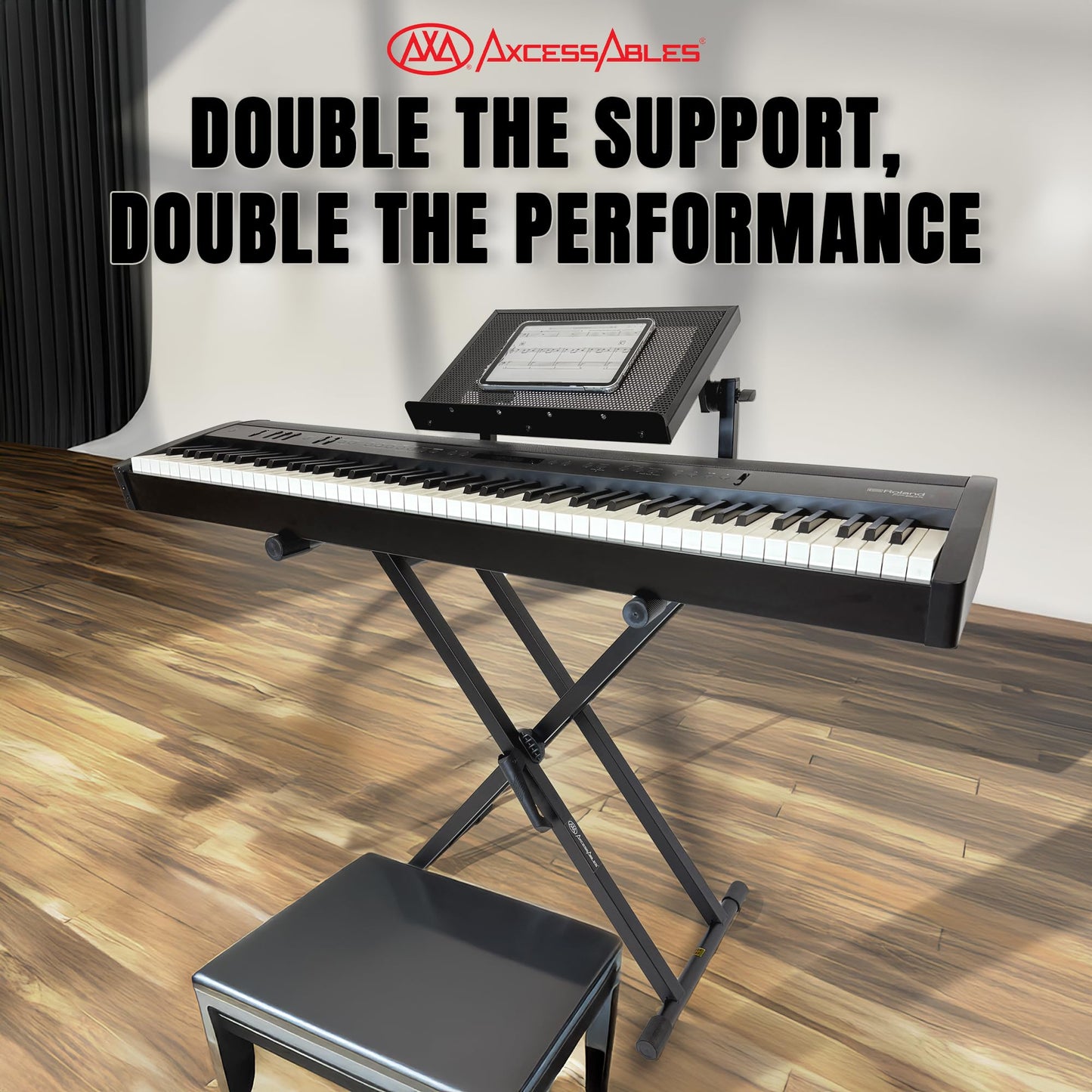AxcessAbles Portable Two-Tier DJ Table Stand| Two Tier Piano Keyboard Stand for Sheet Music and Tablet | DJ Laptop and Controller Stand | Music Production Workstation | Booth Stand