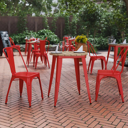 Flash Furniture Declan Commercial Outdoor Dining Table, All Weather Poly Resin Top with Steel Base, 23.75" Round, Brown/Red