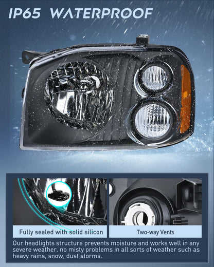 Nilight Headlight Assembly Compatible with 2001 2002 2003 2004 Nissan Frontier XE OE Style Replacement Halogen Headlights Black Housing Amber Reflector Clear Turn Light Headlamp Passenger and Driver