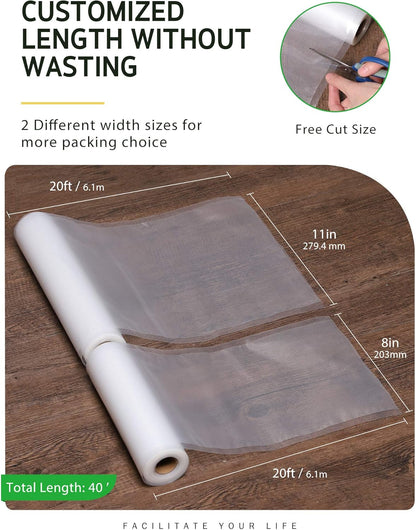 Syntus Vacuum Sealer Bags - Commercial Grade Food Storage Rolls | 2 Pack: 11" x 20' & 8" x 20'