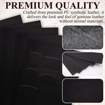 5 Pack Laserable Faux Leatherette Sheets Iron-On Leather Patches with Heat Press Adhesive Backing for DIY Hats, Caps, Beanies, Shirts, Laser Engraving & UV Printing Craft Supplies（Black White）