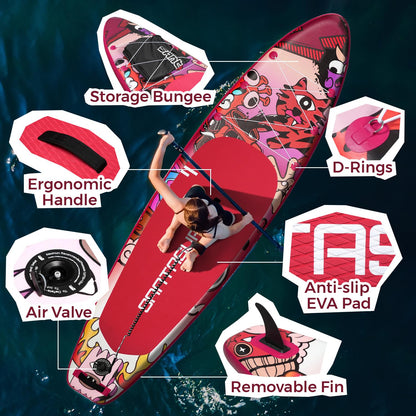 Santasup Inflatable Paddle Board Pink Stand Up Paddle for Adults, 10ft Yoga Board, Sup Board with Accessories, Non-Slip Deck, Travel Backpack Wide Stance