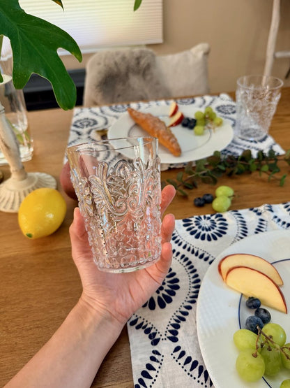 KLIFA- BLOIS- 15.2 ounce, Set of 6, Acrylic Tumbler Drinking Glasses, BPA-Free, Stackable Plastic Drinkware, Dishwasher Safe, Vintage Looking Cups, Clear