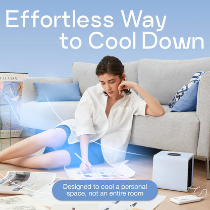 Cooling Fan for Desk and Car - Portable Evaporative Air Cooler for Camping - Small Ice Fan for Tent - Personal Air Conditioners Evalight, Blue