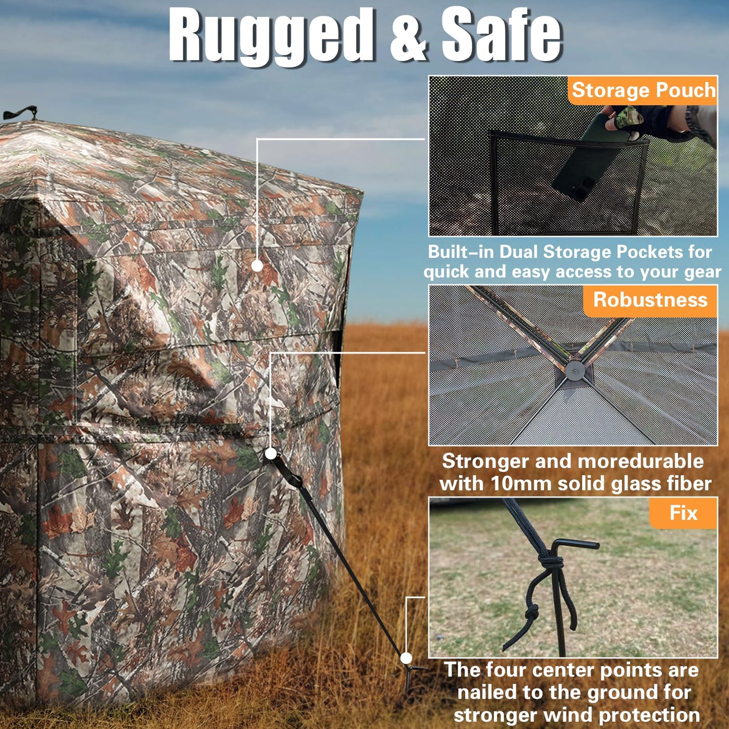 Beviliu Hunting Blinds 360 Degree See Through Ground Blind for Turkey Hunt, 2/3/4 Person Hunting Gear, Turkey Hunt Accessories Camouflage Portable Pop Up Deer Blinds for Hunt