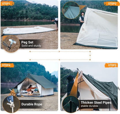 KingCamp 6-8 Person Canvas Tent for Camping Waterproof & Windproof Cabin Tents with Large Mesh Windows, Easy Setup, All Season Wall Tent for Family Camping, Hiking, and Outdoor Events