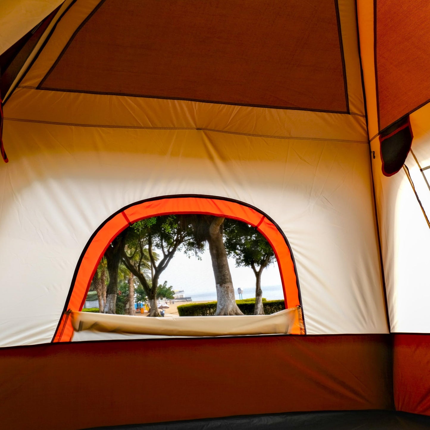 KTT Large Tent 8-10 Person,Family Cabin Tents,2 Rooms,2 Doors and 4 Windows with Mesh,Straight Wall,Waterproof,Double Layer,Big Tents for Outdoor,Picnic,Camping,Family Gathering(Brown)