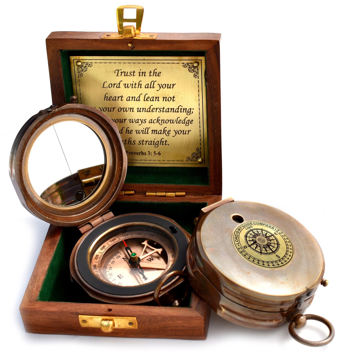 Trust in The Lord -Proverbs 3: 5-6 Engraved Compass Hiking Survival -Military Sighting Compass-Backpacking Navigation Compass -Boy Scout Compass for Kids-Professionals Hikers-Pastor Appreciation Gift