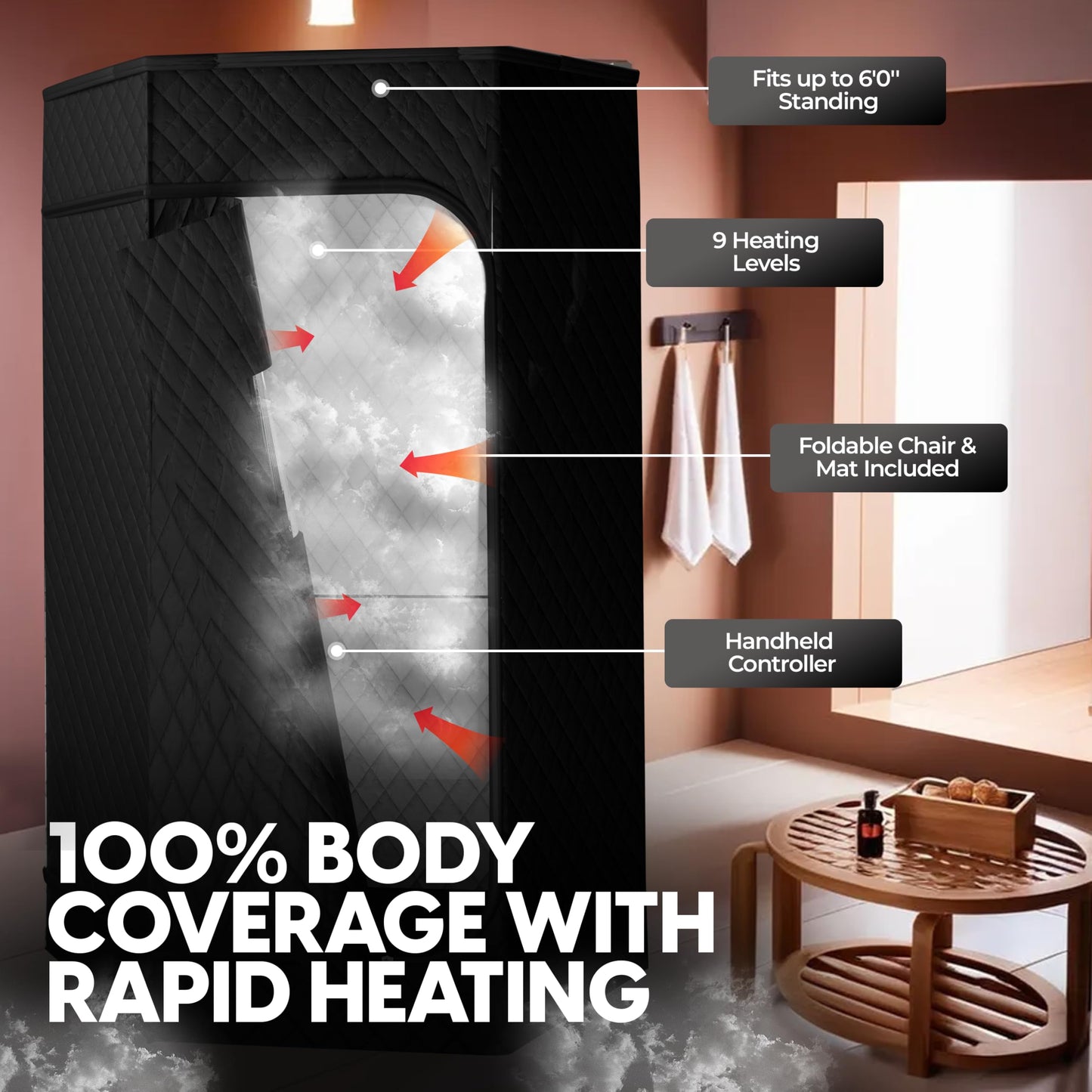 Opulencio Portable Sauna and Cold Plunge Combo - Spacious at Home Sauna Box with Ice Tub, Portable Steam Sauna Tent with 3L Steamer, Fast Heating with 9 Levels, Chair, Remote, 5.9' x 2.9' x 2.9'