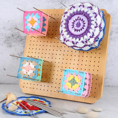 BLELEYLL 13" Crochet Blocking Board with 15 Pegs/Pins,Granny Square Blocking Board,Blocking Boards for Crochet Projects,Wooden Crocheting Accessories Gifts for Crocheters.