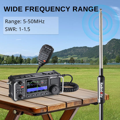 Radioddity HF-009 Portable HF Antenna, 5-50MHz Quick-Tuning Vertical Antenna, SWR 1.0-1.5, Compatible with Xiegu G90/X6100/X6200, Radioddity QT40/QT60/QT80, for HF Transceivers & Mobile Radios