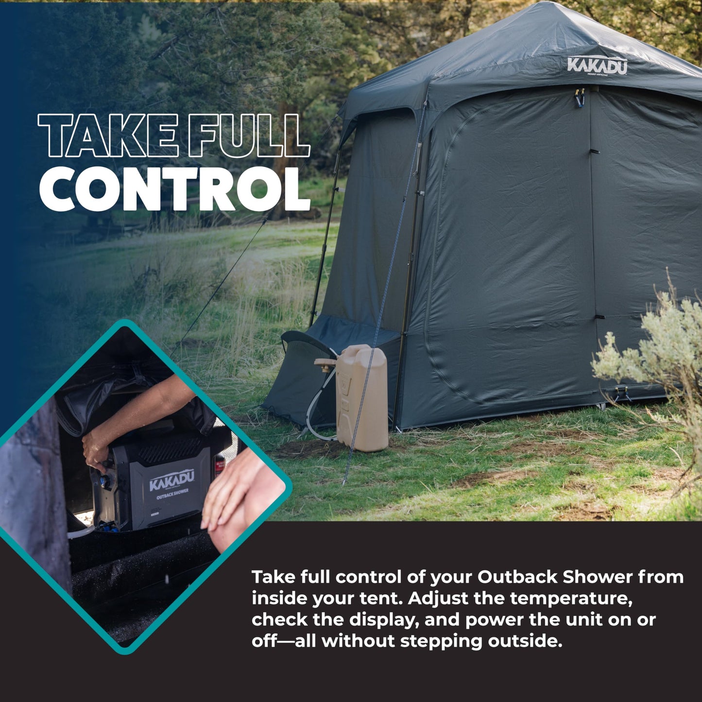 Kakadu Outback Shower Tent Deluxe, Triple Room Portable Privacy Shelter, Outdoor Camping Toilet Tent, Changing Room, Sturdy, Easy Setup - with LED Light, Carry Bag, Towel Rod