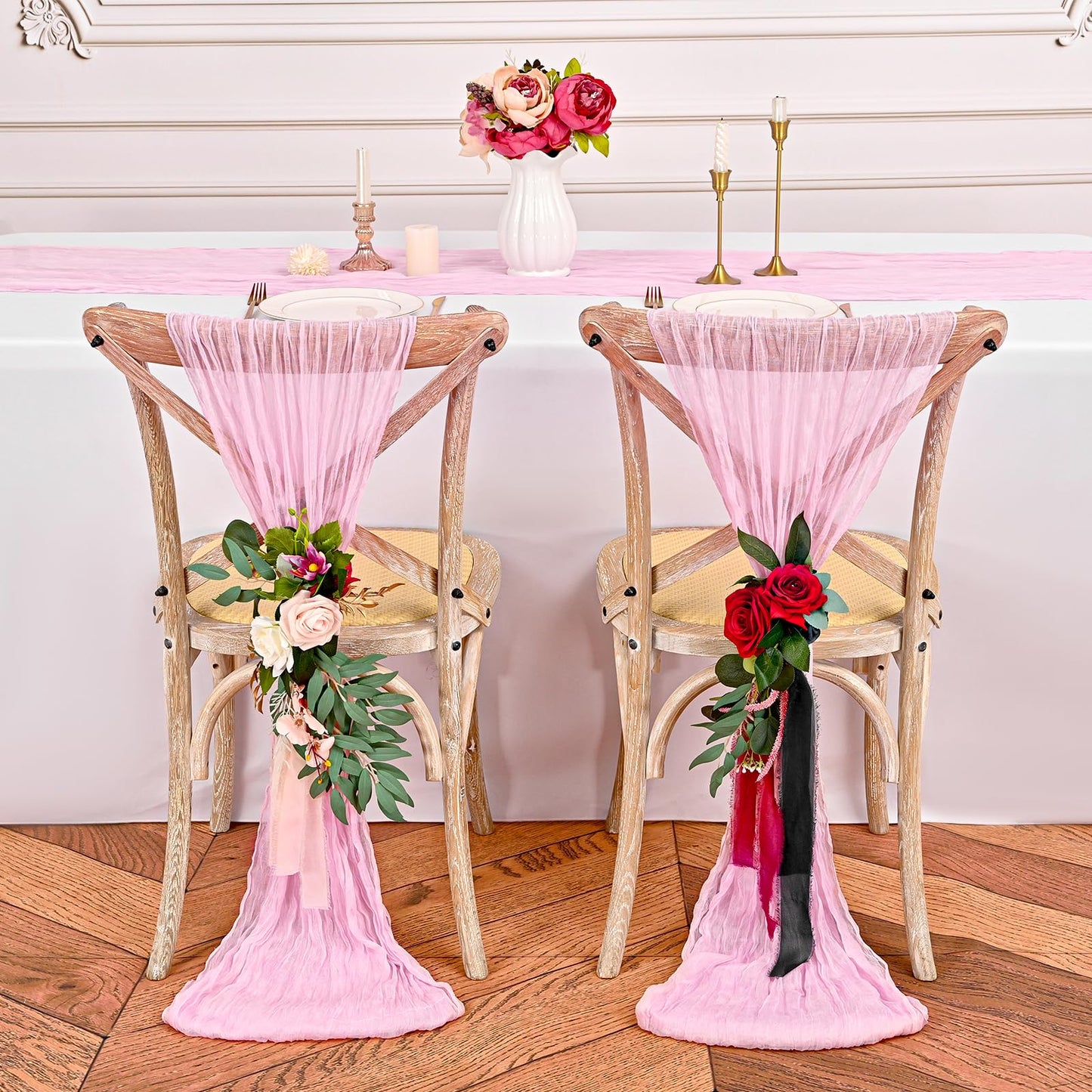 12 Pack Light Pink Cheesecloth Table Runner 35 x 70 Inch Gauze Cheese Cloth Table Runner, Boho Rustic Wedding Table Runner for Wedding Bridal Shower Graduation Party Banquet Table Decorations