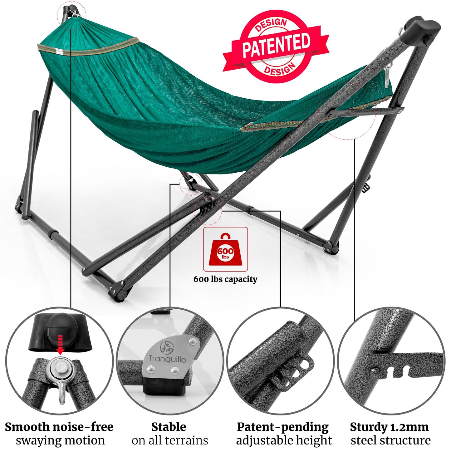Tranquillo Combo x2 Hammocks with Stand for Outside & Tree Straps, Heavy Duty Hammock with Stand 600lbs for Indoor Outdoor Patio Backyard, x2 Hammocks for 2 Person (Combo - Peacock, Medium)