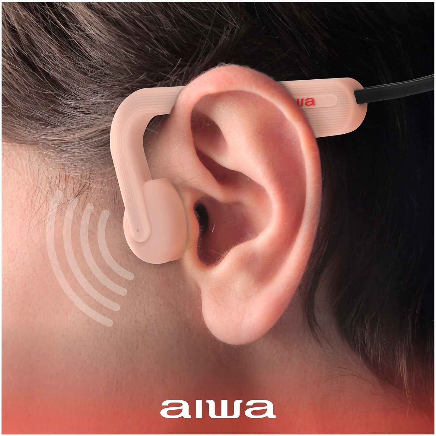 Aiwa Bone Conducting Wireless Headphones - Open-Ear Wireless Bluetooth 5.0 Sports Headphones, 6 Hours Playtime, IPX5 Waterproof Earphones for Gym, Running, Hiking, and Cycling, Pink