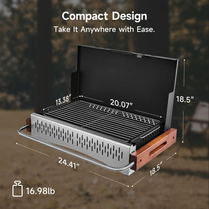 Portable Charcoal Grill and Pots & Pans Cookware Bundle - Compact Outdoor Cooking Set for Camping, Picnics, and Tailgating