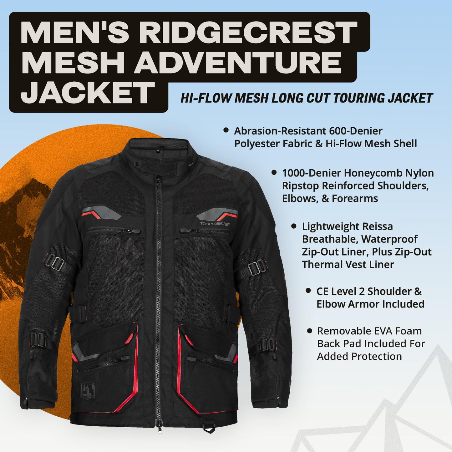 Tourmaster Men's Ridgecrest Mesh Adventure Motorcycle Jacket