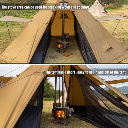 POMOLY Tipi Tent Camping Hot Tents, Bromance 70 Pyramid with 3 Stove Jacks for 2-4 Person Hiking Hunting (Without Inner Tent)