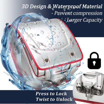 IwaiLoft Ransel Randoseru Backpack with Automatic Satchel for Boys, Japanese School Bag Embroidery PU Bookbag for Men Male (Lightning Silver)