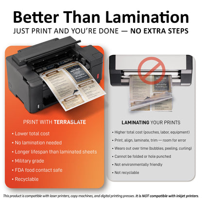 TerraSlate Waterproof Laser Printer Paper – 8 MIL 8.5"x14", 250 Sheets, White – Rip & Smudge Proof, Heavy-Duty for Outdoor Use, Ideal for Printing, Copying & More