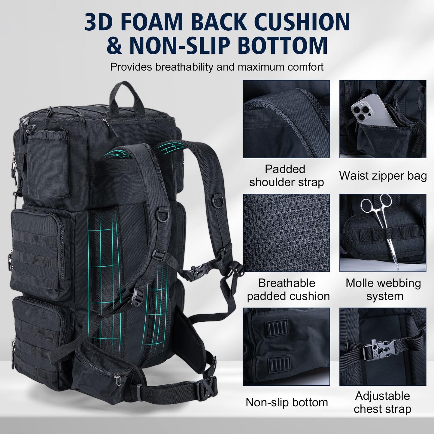 Goture Fishing Backpack with Cooler, 72L 600D Tackle Backpack Included 4 3700 Tackle Boxes, Dry & Wet Split Compartment, Large Fishing Tackle Bag with Rod Holders,Rain Cover for Travel Camping Hiking
