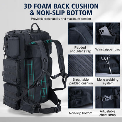 Goture Fishing Backpack with Cooler, 72L 600D Tackle Backpack Included 4 3700 Tackle Boxes, Dry & Wet Split Compartment, Large Fishing Tackle Bag with Rod Holders,Rain Cover for Travel Camping Hiking