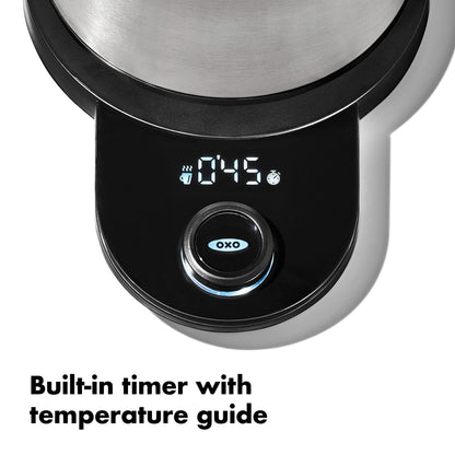 OXO Brew Adjustable Temperature Pour Over Kettle, 1 L, Gooseneck Electric Kettle, Stainless Steel with Timer