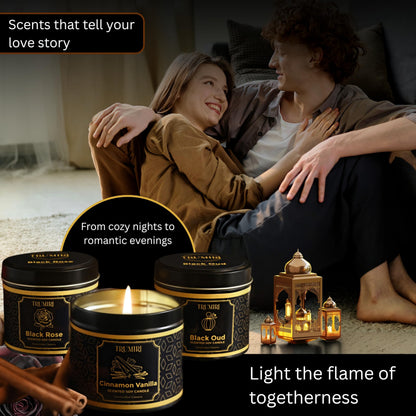 Candle Gift Set of 3 Black Oud|Cinnamon Vanilla|Black Rose Strong Scented Soy Candels Clean Non Toxic Velas Aromáticas Favors for Women Coworkers Friends Guests Also for Diwali Christmas Holidays