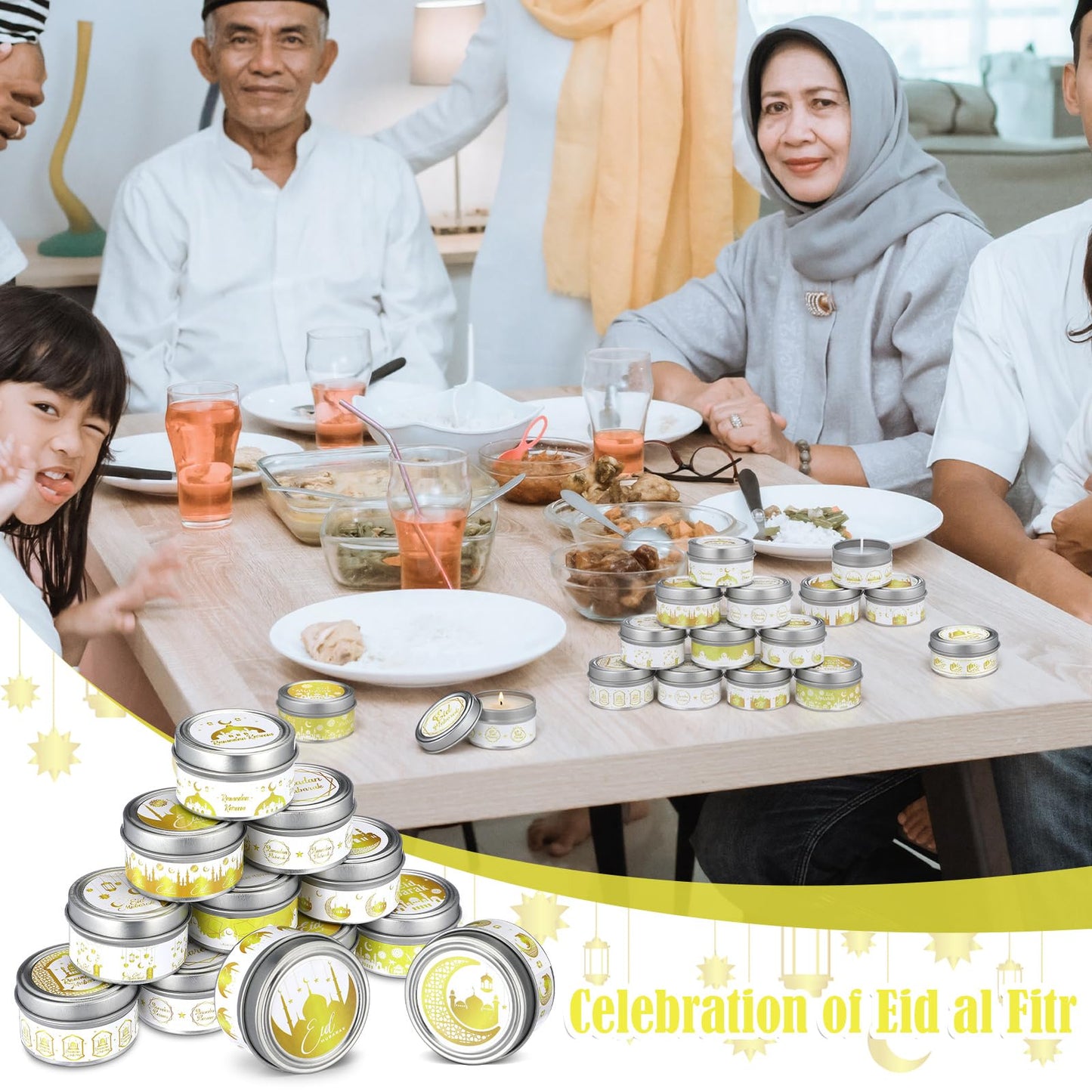 MTLEE 20 Pcs Ramadan Mubarak Scented Candles Bulk, 1 oz Eid Wax Candles, Muslim Islam Meditation Decor, Islamic Ramadan Gifts for Family Home Eid Celebration Party Favor, Assorted Scents(White Gold)