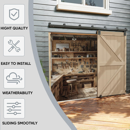 JUBEST 12FT Box Rail Exterior Barn Door Hardware Kit, Heavy-Duty Black Sliding Barn Door Track System, Wall Mount Door Hardware Kits (Door Not Included)