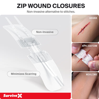 SurviveX Large First Aid Kit for Car, Travel & Home - Emergency Kit for Hiking, Camping, Backpacking and Outdoors - Includes Zip Stitch Wound Closure Strips