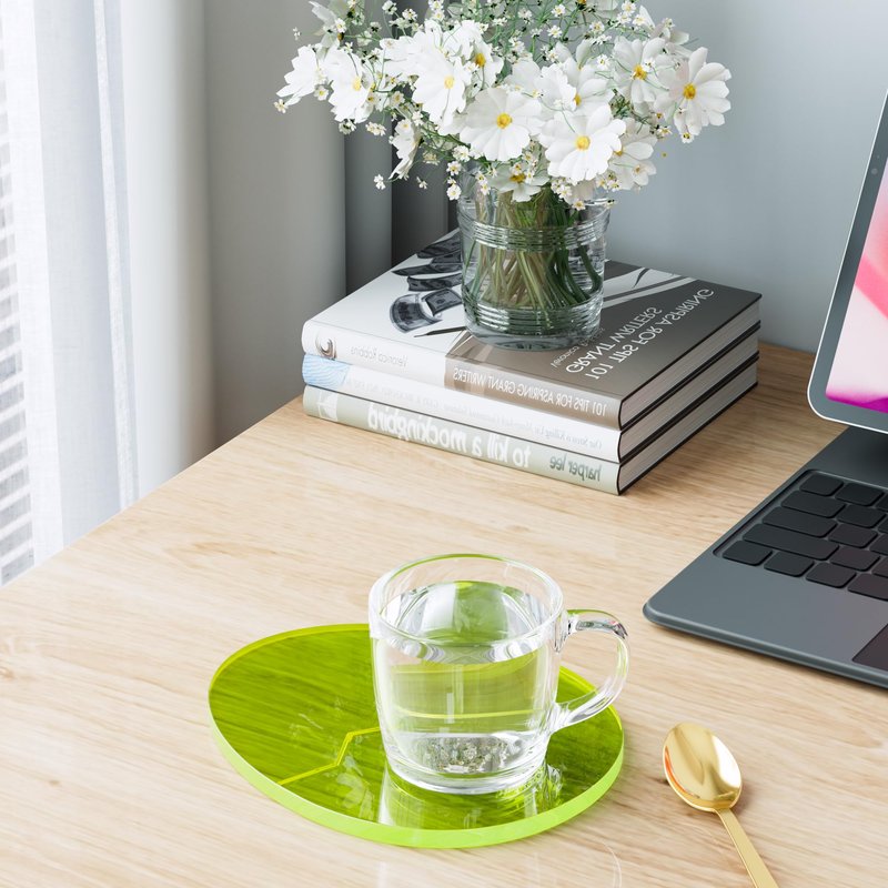 Acrylic Coaster Decorative Plates,Office Desk Accessories, Clear Dinosaur Egg Shape Coffee Cup Decor, Perfect for Tabletop Protection and Display.