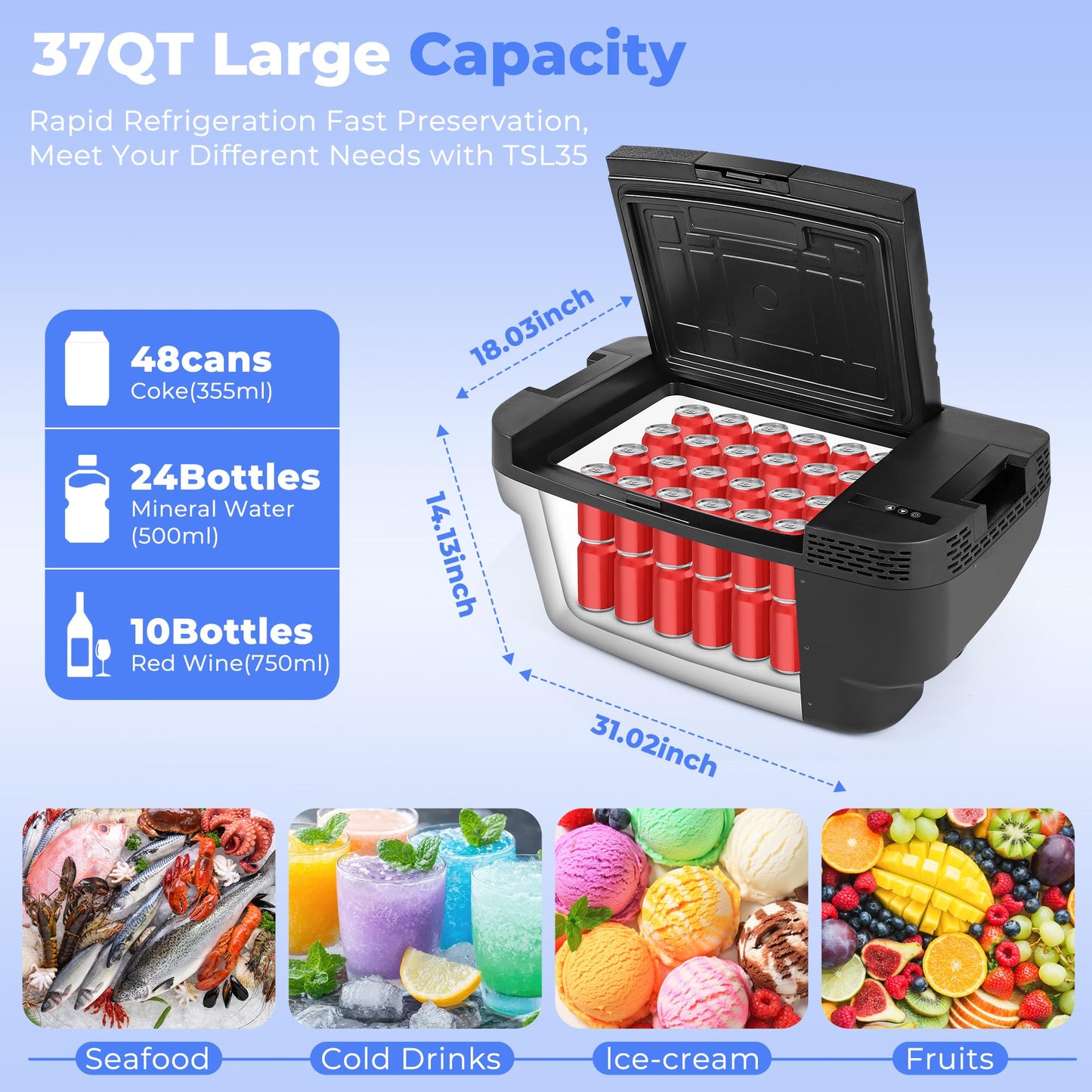 AKwing Car Refrigerator for Tesla Model Y, 37QT Car Fridge for Tesla Model Y 2019-2024 2025-2026 Juniper, 12V Refrigerator for Camping Tailgating Road Trip Home Use, App Control