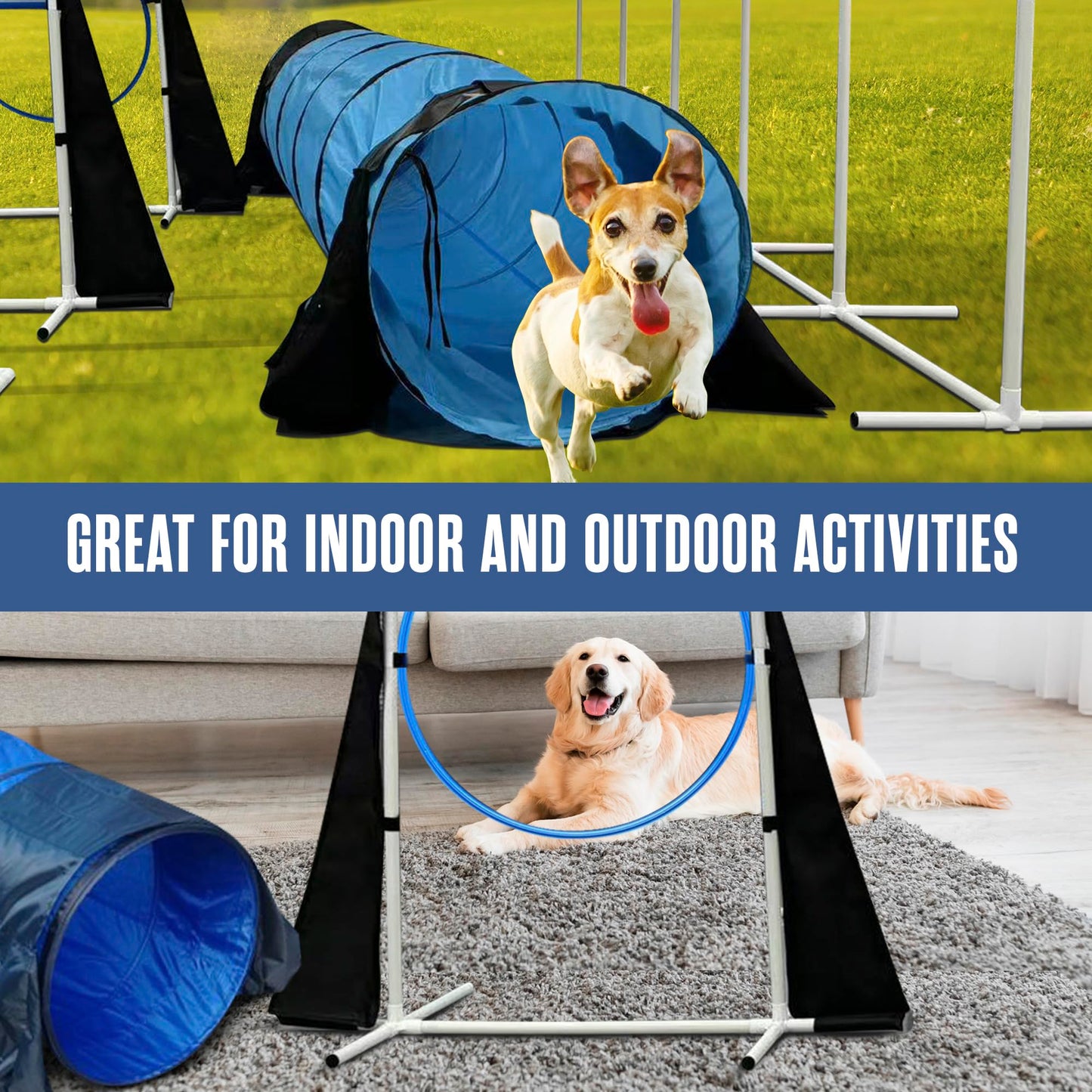 Houseables Dog Agility Course Backyard Set, Dog Agility Equipment, Obstacle Course Backyard, Training and Exercise Equipment, Play Tunnel, Weave Poles, Jumps, Pause Box for Playground, Park, Indoor