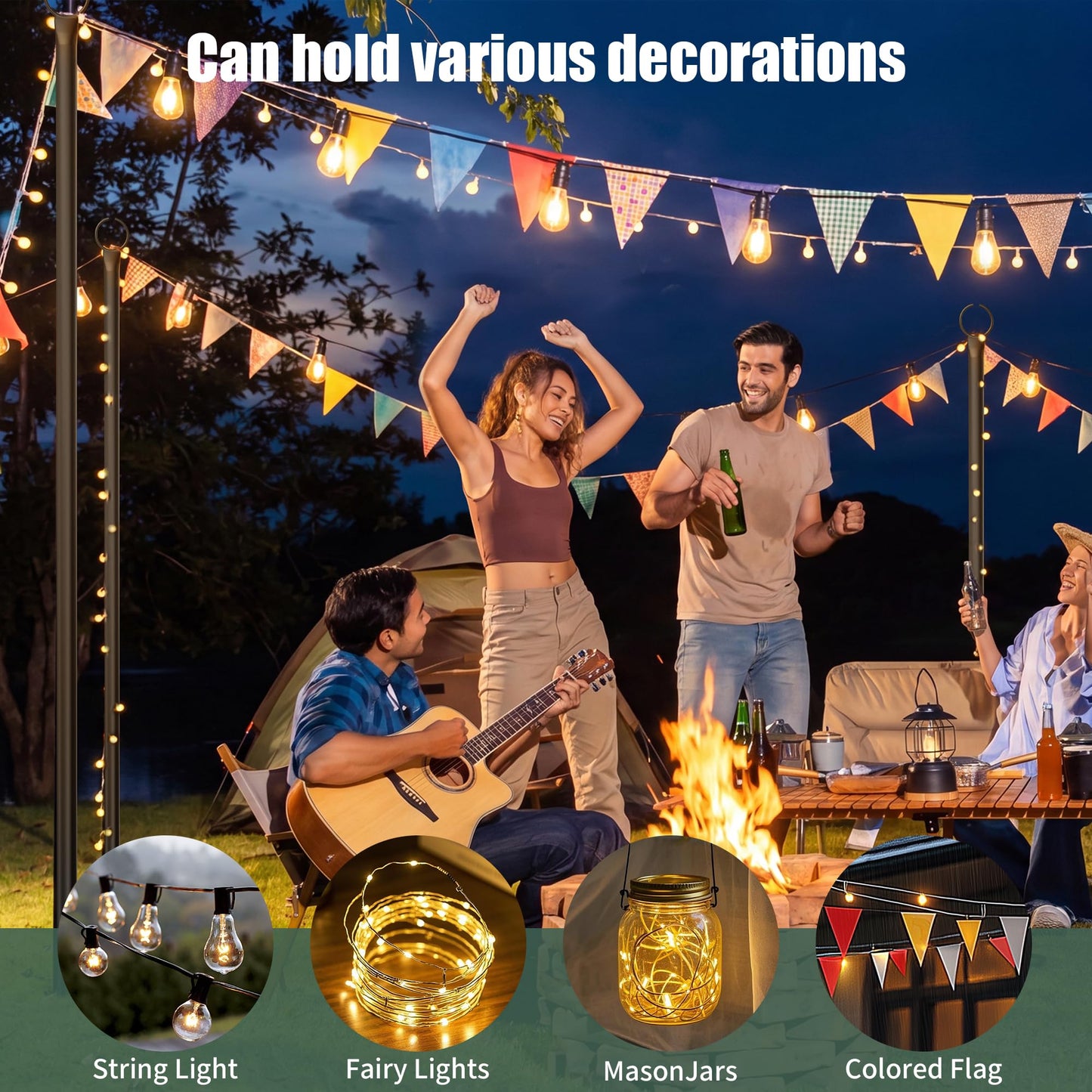 Espird String Light Poles for Outside 4 Pack, 10.5 Feet Outdoor String Lights Poles for String Lights, Backyard Patio Light Poles for Bistro Party Wedding, Metal Outdoor String Light Pole