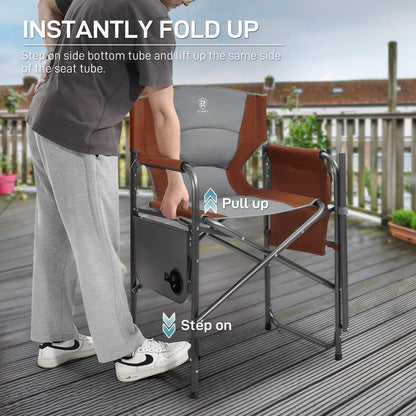 EVER ADVANCED Medium Tall Directors Chair Foldable Makeup Artist Chair Bar Height with Side Table Cup Holder and Pocket Footrest, Supports 400LBS (Red Brown, Seat Height: 23.2 inches)