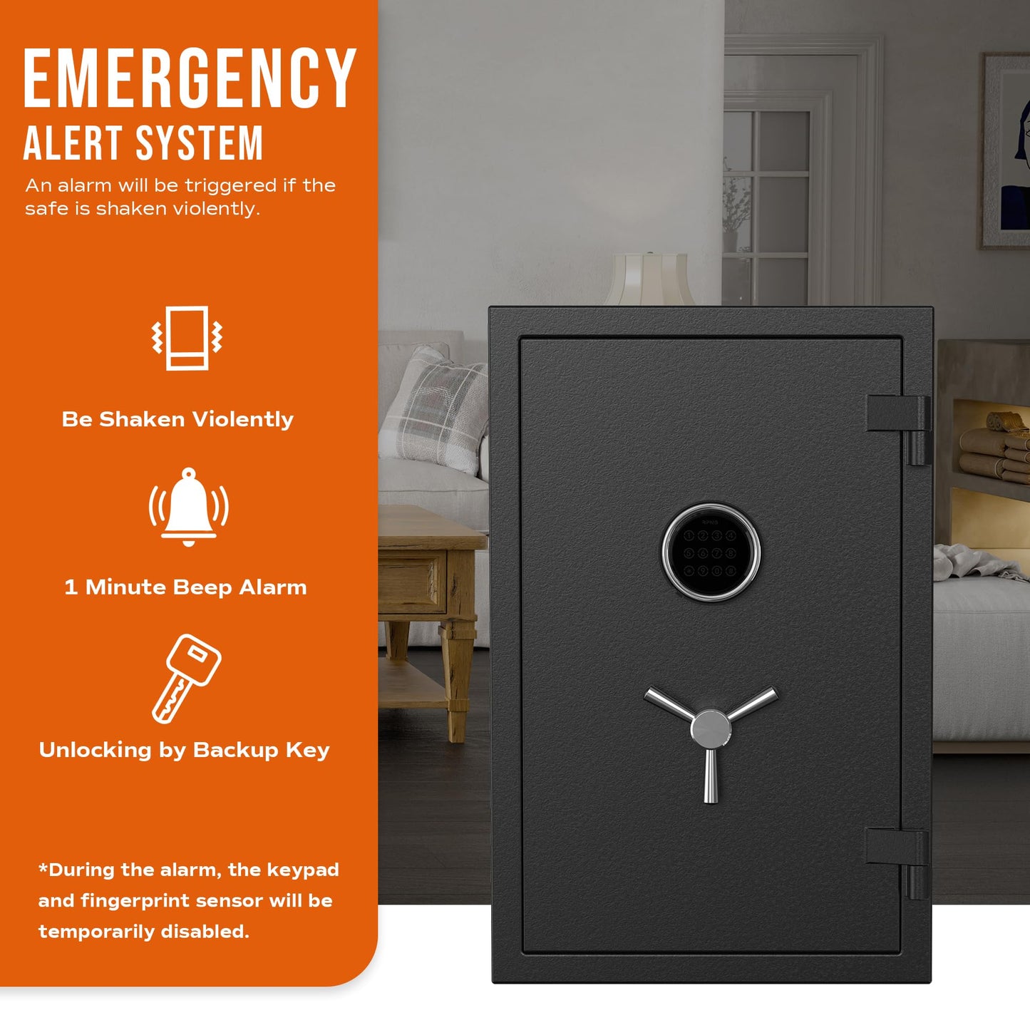 RPNB Deluxe Fireproof Safe Box, Digital Fire Proof Safe with Touch Screen, 3 Spoke Handle and Removable Shelf, Fireproof Home Safes for Jewelry Cash Documents and More, 2.12 Cubic Feet