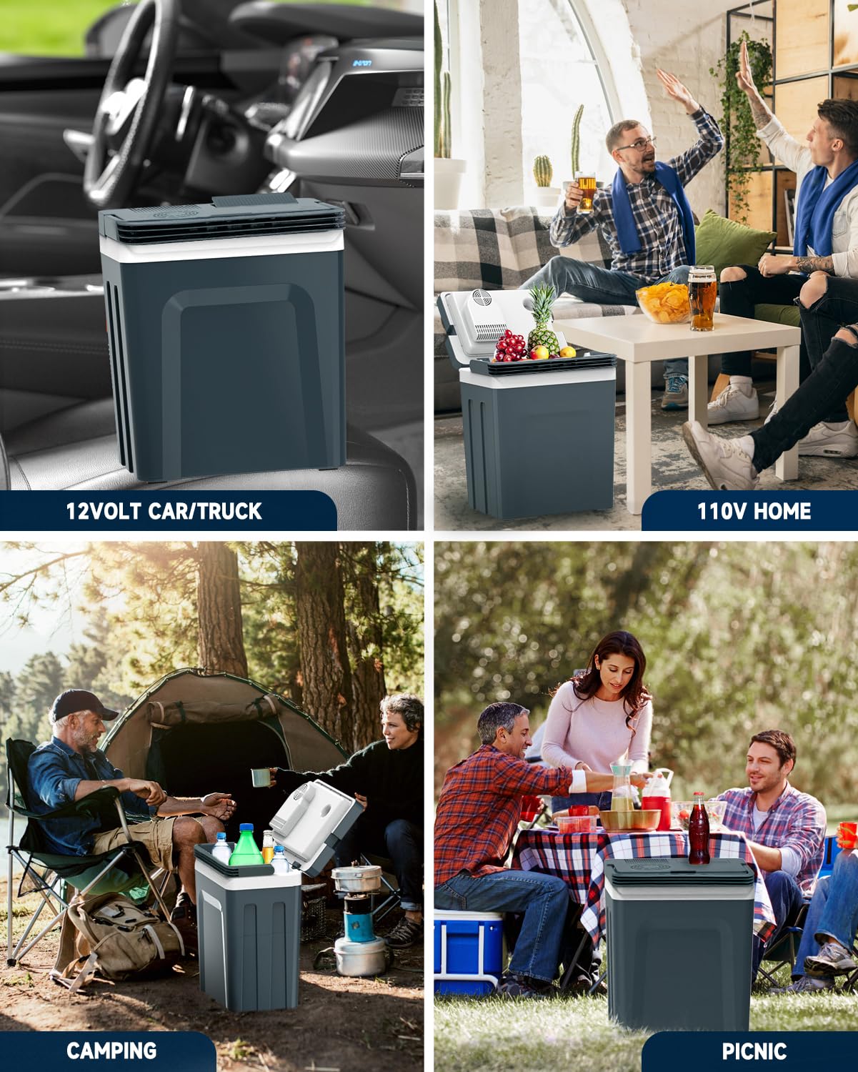SubSun 27 Quart Electric Cooler and Warmer with Handle, 25L Portable Thermoelectric Fridge for Vehicles & Trucks, 12 Volt Car Fridge Cooler with 12V DC & 110 AC for Camping, Travel & Picnics, Grey