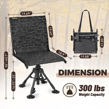 Kalkal Hunting Seat, 300lbs Silent Swivel Folding Chair for Blinds, Portable 360° Swivel with 4 Adjustable Legs