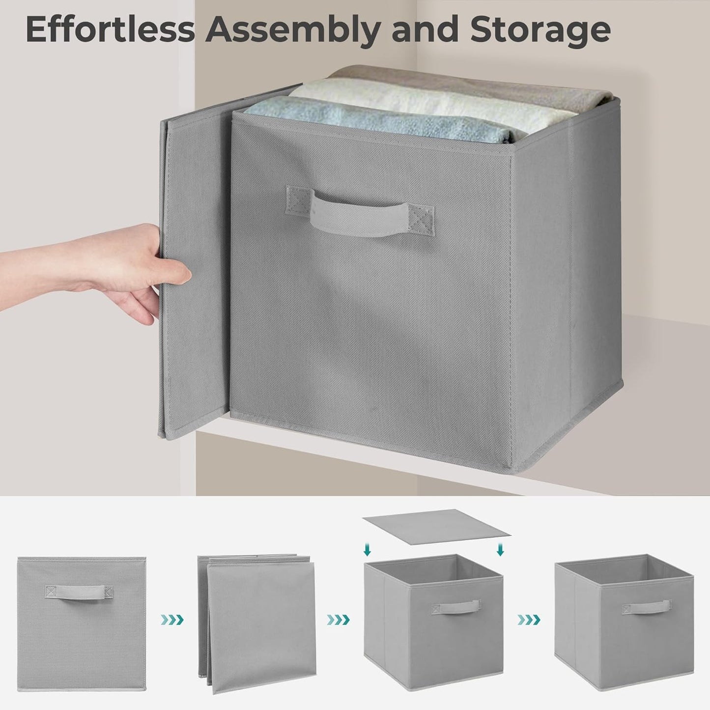Skiennix 11x11 Inch Storage Bins - Foldable Fabric Organizer for Clothes & Blankets | Gray, 12 Pack