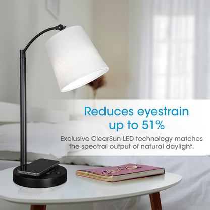 OttLite Good Housekeeping Shaded LED Desk Lamp with Wireless Charging Pad - Designed to Reduce Eyestrain - Adjustable Shade, Replaceable ClearSun LED Bulb, Crafting, Reading Light, Desk Lamp