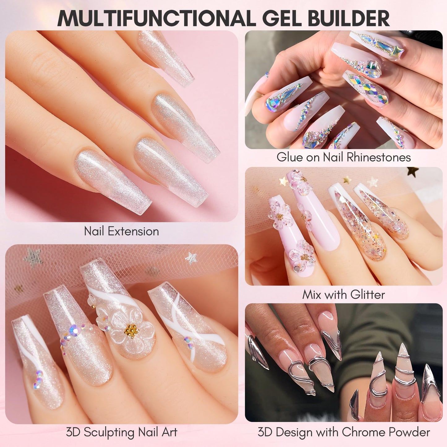 Makartt Clear Gel Builder Kit: Self-Levelling, Long Lasting Extension Hard Gels for Strengthener, Broken Nails Repair Gel Kit with Paper Forms, Dual forms, Nail File and Dual-End Brush 1.06 oz