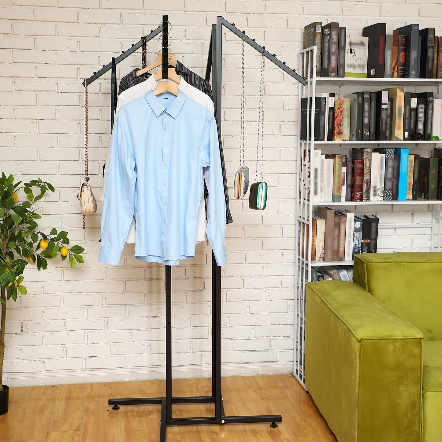 Barydat 4 Way Clothing Rack Heavy Duty Retail Clothing Display Rack with 18 Inch Slanted Arms Square Tubing 48-72 Inch Adjustable Clothes for Boutique Garment Shirt Hanger, 32 x 32 Inch